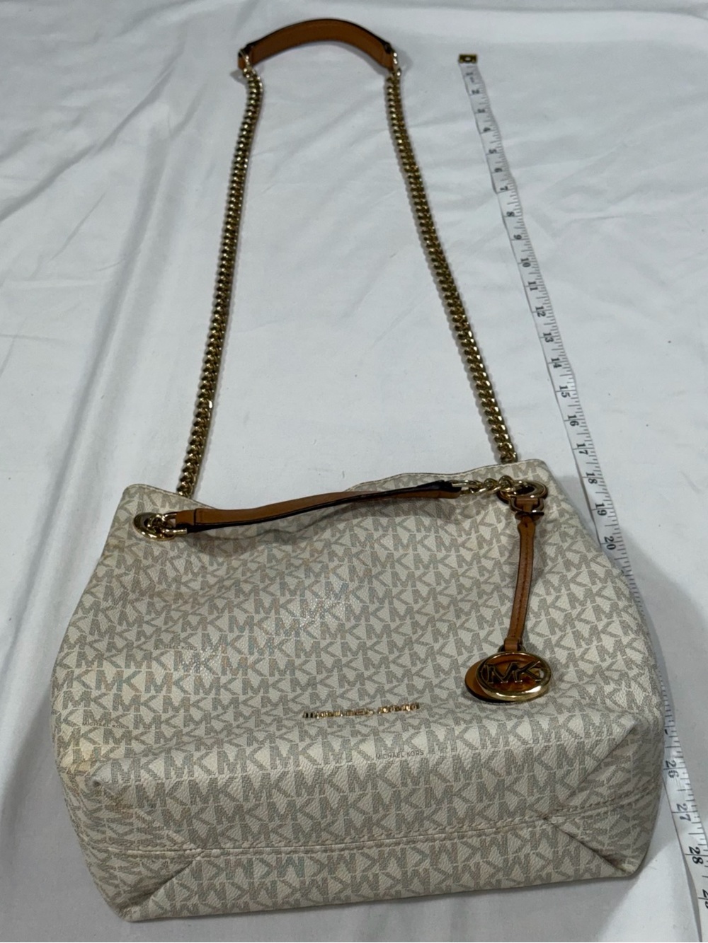 Michael Kors Susannah Medium Vanilla MK Logo Chain Shoulder Tote Bag - Picture 15 of 16